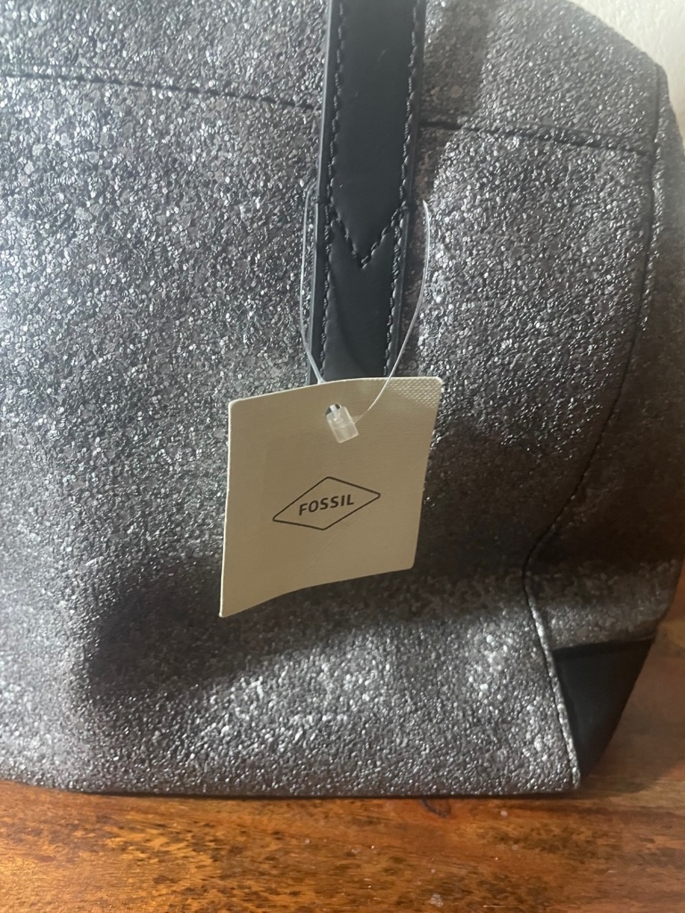 Fossil Sydney Gunmetal Glitter Satchel Crossbody NWT - Picture 10 of 14